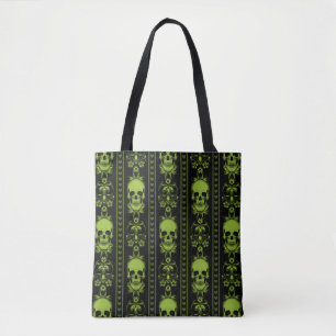 Baroque Skull Stripe Pattern Green Tote Bag