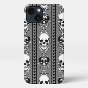 Baroque Skull Stripe Pattern Grey iPhone 13 Case
