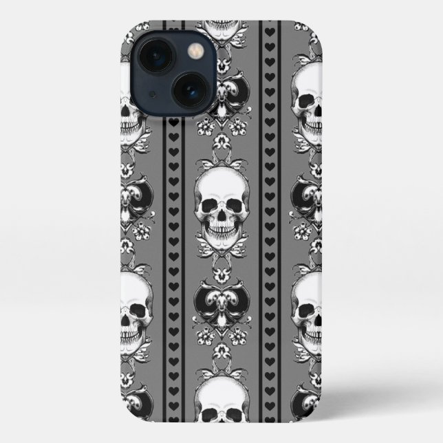Baroque Skull Stripe Pattern Grey iPhone Case (Back)