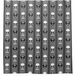 Baroque Skull Stripe Pattern Grey Shower Curtain