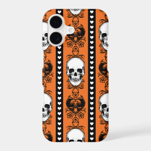 Baroque Skull Stripe Pattern Orange Black