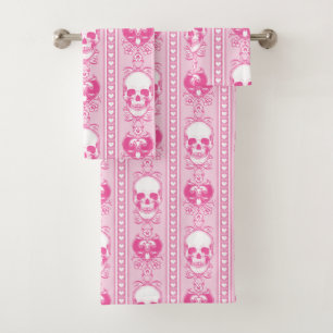 Baroque Skull Stripe Pattern Pink Bath Towel Set