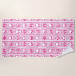 Baroque Skull Stripe Pattern Pink Beach Towel