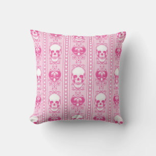 Baroque Skull Stripe Pattern Pink Cushion
