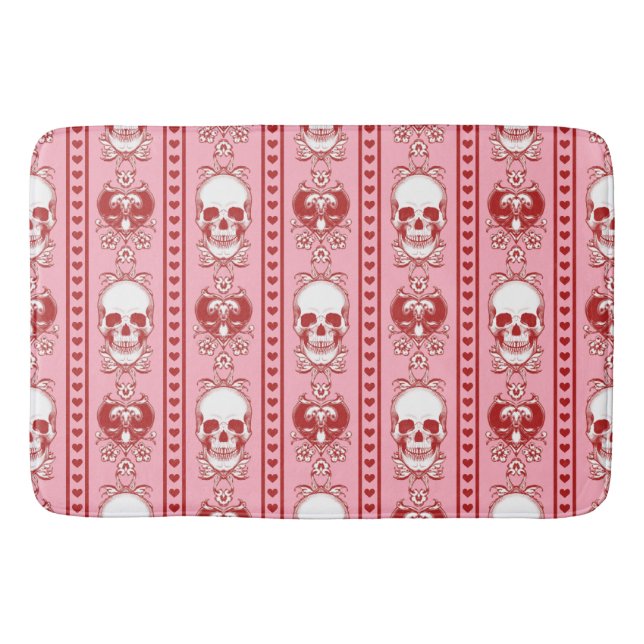 Baroque Skull Stripe Pattern Pink Red Bath Mat (Front)