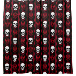Baroque Skull Stripe Pattern Red Shower Curtain