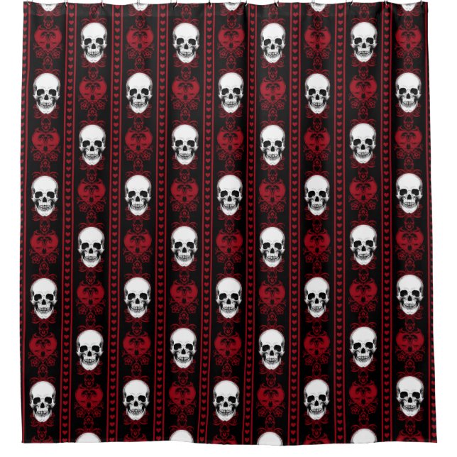 Baroque Skull Stripe Pattern Red Shower Curtain (Front)