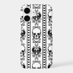 Baroque Skull Stripe Pattern White