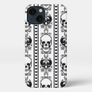 Baroque Skull Stripe Pattern White iPhone 13 Case