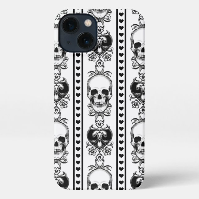 Baroque Skull Stripe Pattern White iPhone Case (Back)