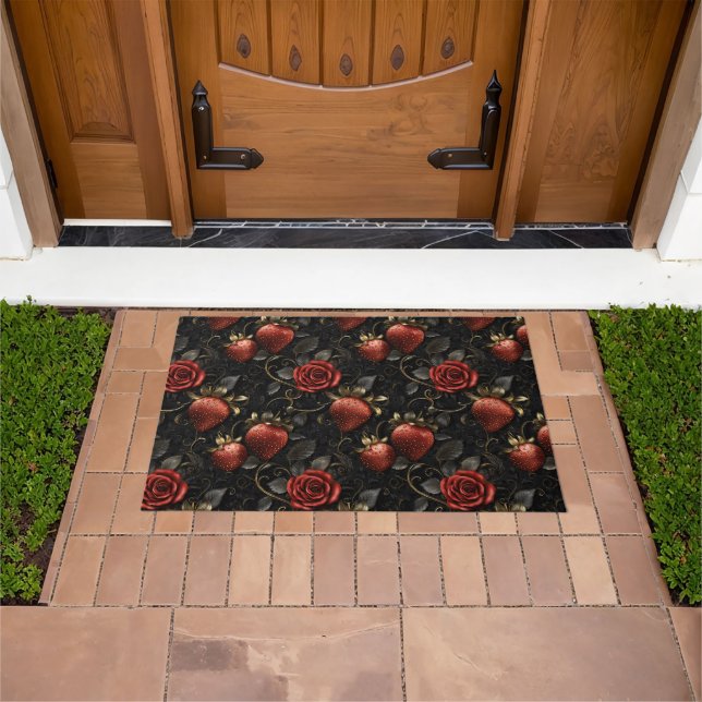 Baroque Strawberries and Roses Seamless Pattern Doormat (Outdoor)