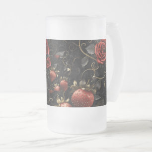 Baroque Strawberries and Roses Seamless Pattern Frosted Glass Beer Mug