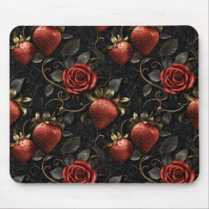 Baroque Strawberries and Roses Seamless Pattern Mouse Mat