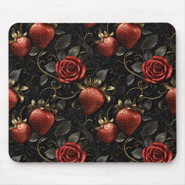 Baroque Strawberries and Roses Seamless Pattern Mouse Mat (Front)