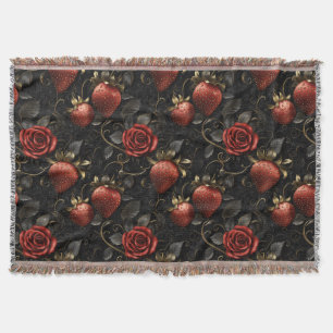 Baroque Strawberries and Roses Seamless Pattern Throw Blanket