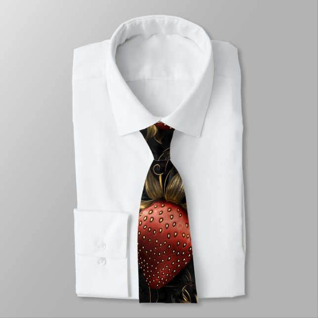 Baroque Strawberries and Roses Seamless Pattern Tie (Tied)