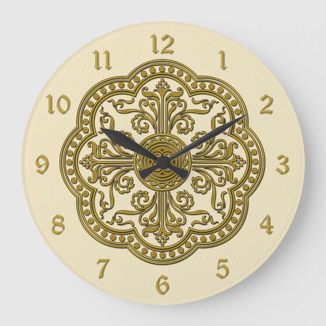 Baroque Style Brass Circle Medallion Clock Cream (Front)
