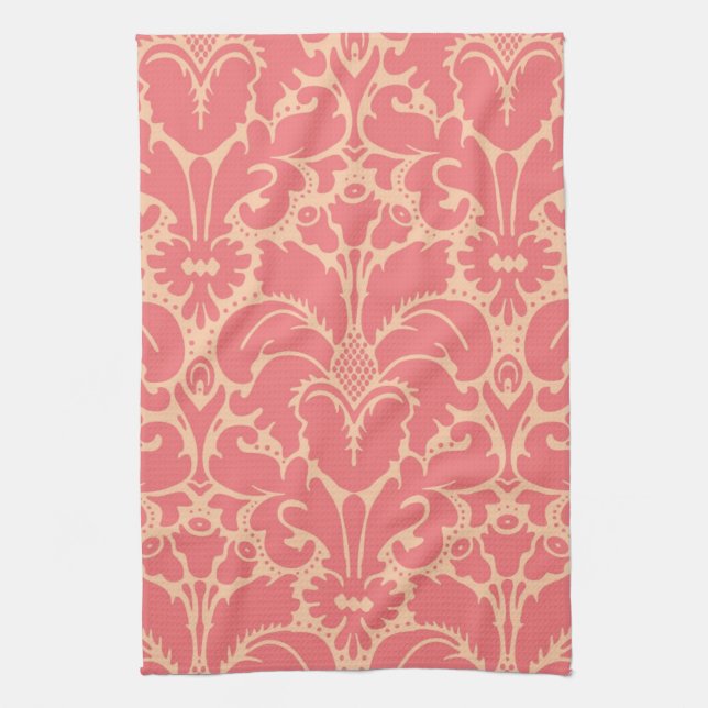 Baroque style damask background tea towel (Vertical)