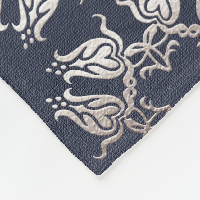 baroque style floral  blue pattern fleece blanket (Corner)