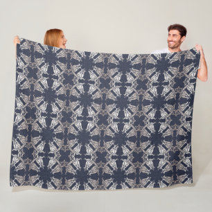 baroque style floral blue pattern fleece blanket