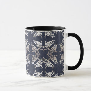 baroque style floral  blue pattern mug
