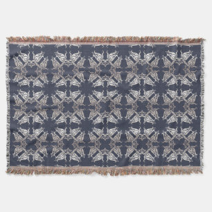 baroque style floral  blue pattern throw blanket