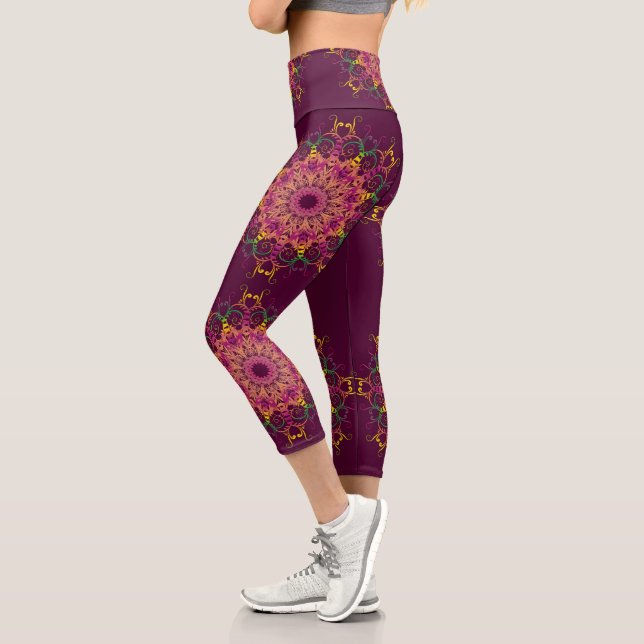  Baroque style floral Mandala. Capri Leggings (Left)