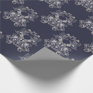 baroque style floral navy pattern. wrapping paper