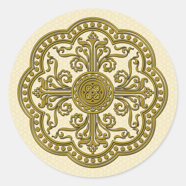Baroque Style Medallion in Antique Gold Classic Round Sticker (Front)
