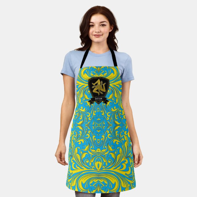 Baroque Style Pattern Sicilian Trinacria Apron (Worn)