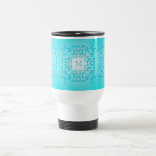Baroque style turquoise gradient texture. travel mug