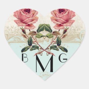 Baroque Style Vintage Rose Aqua n Cream Lace Heart Sticker