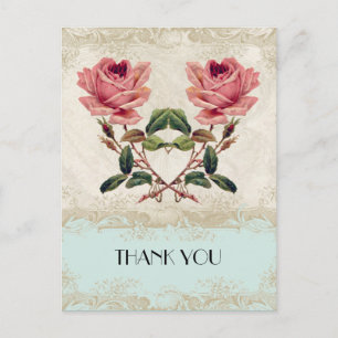 Baroque Style Vintage Rose Aqua n Cream Lace Postcard