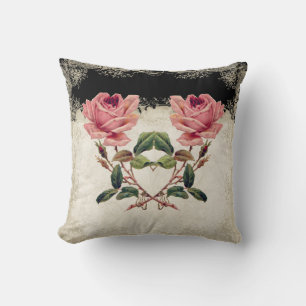 Baroque Style Vintage Rose Black n Cream Lace Cushion
