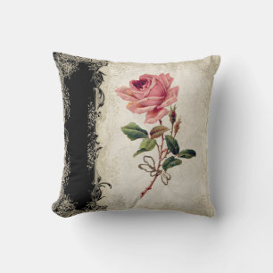 Baroque Style Vintage Rose Black n Cream Lace Cushion