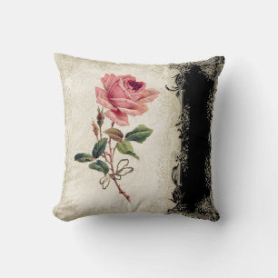 Baroque Style Vintage Rose Black n Cream Lace Cushion