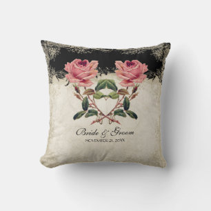 Baroque Style Vintage Rose Black n Cream Lace Cushion