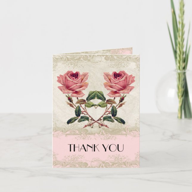 Baroque Style Vintage Rose Blush Thank You Notes (Front)