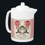 Baroque Style Vintage Rose Lace<br><div class="desc">COLOR PALETTE: rose, cream, tan, pink, red, green and brown. DESIGN COLLECTION: This is a matching Floral custom personalised tea pot template with bride and groom's names and wedding date which coordinates with the wedding invitation suite of the same name. This artwork is a mix of brand new watercolors by...</div>