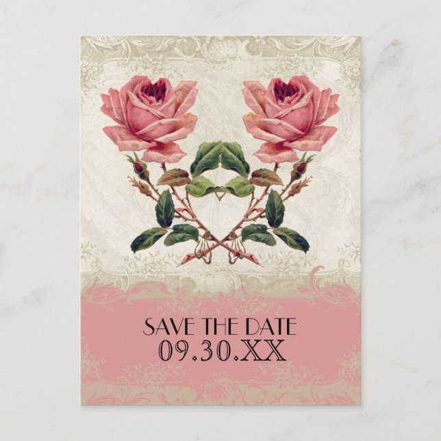Baroque Style Vintage Rose Lace Announcement Postcard (Front)