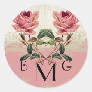 Baroque Style Vintage Rose Lace Classic Round Sticker