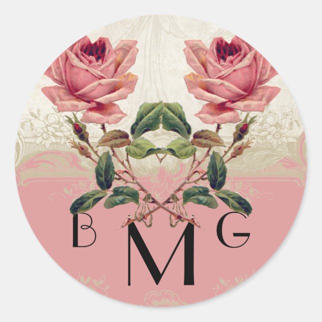 Baroque Style Vintage Rose Lace Classic Round Sticker (Front)