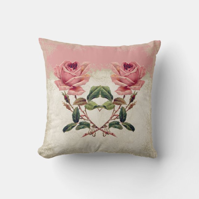 Baroque Style Vintage Rose Lace Cushion (Front)