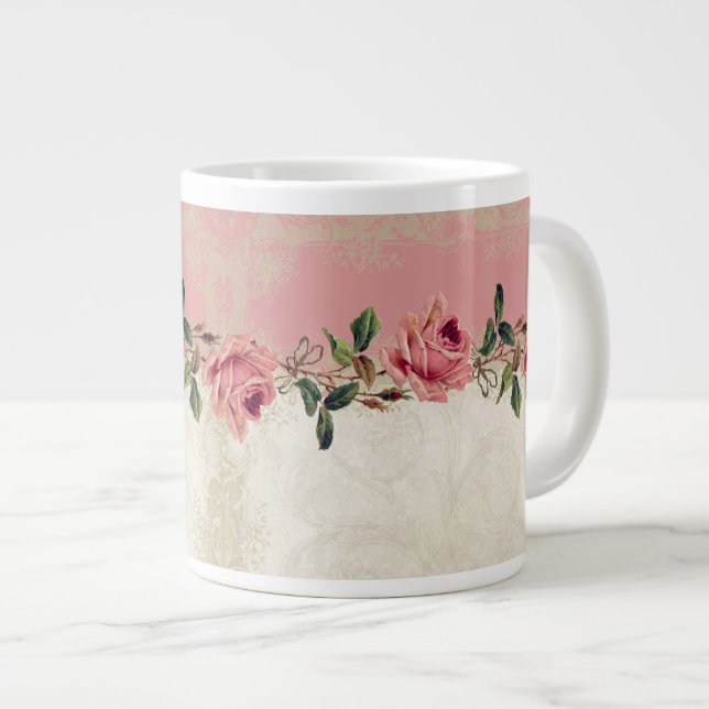 Baroque Style Vintage Rose Lace Large Coffee Mug (Front Right)