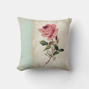 Baroque Style Vintage Rose Mint n Cream Lace Cushion