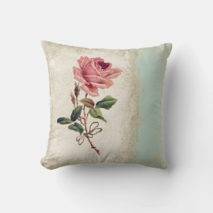Baroque Style Vintage Rose Mint n Cream Lace Cushion