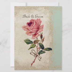 Baroque Style Vintage Rose Mint n Cream Lace Invitation