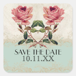 Baroque Style Vintage Rose Mint n Cream Lace Square Sticker