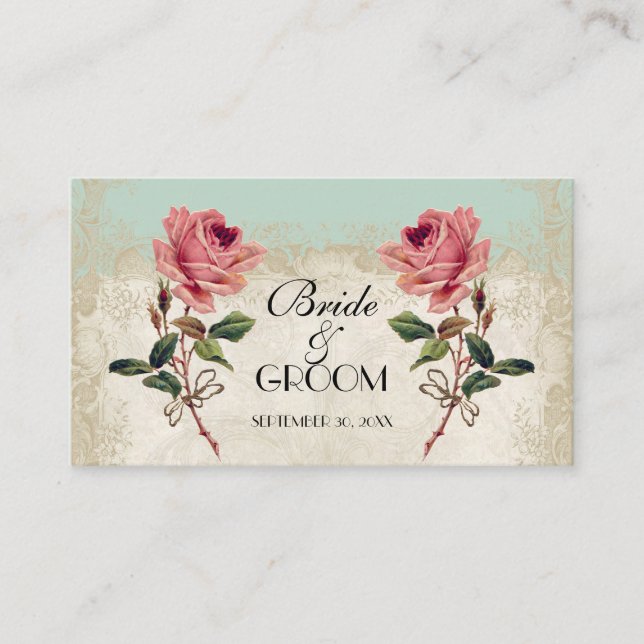 Baroque Style Vintage Rose Mint Table Number Card (Front)