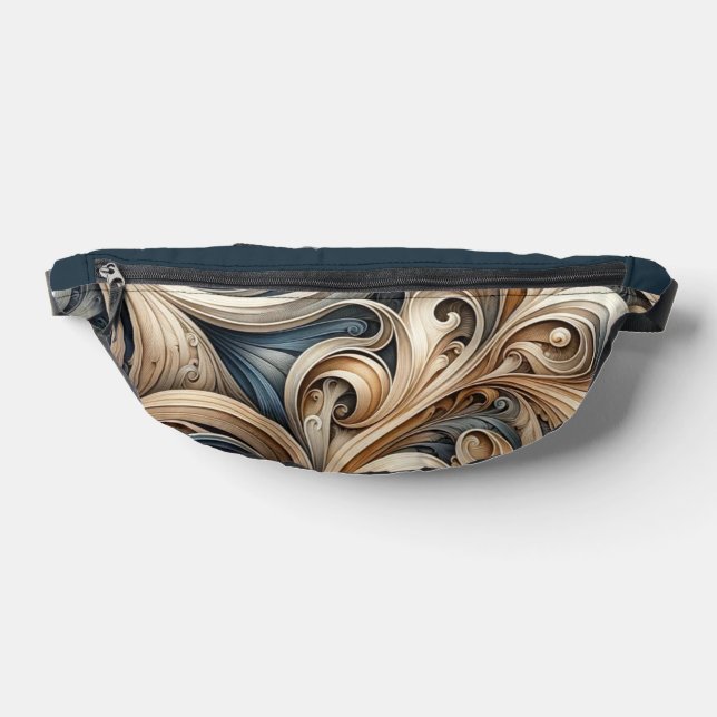 Baroque Swirl Pattern in Blue & Gold Bum Bags (Lay Down)